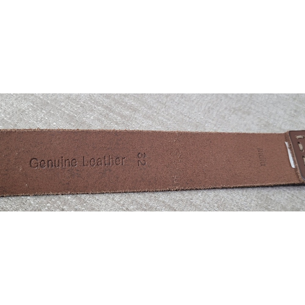 Timberland Mens Size 32 Brown Genuine Leather Belt Contrast Stitch Brass Buckle - Picture 3 of 9